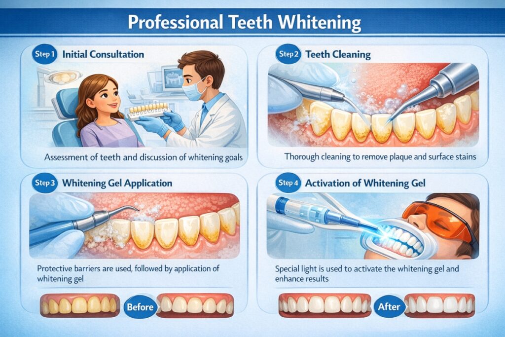 Infographic shows professional teeth whitening procedure